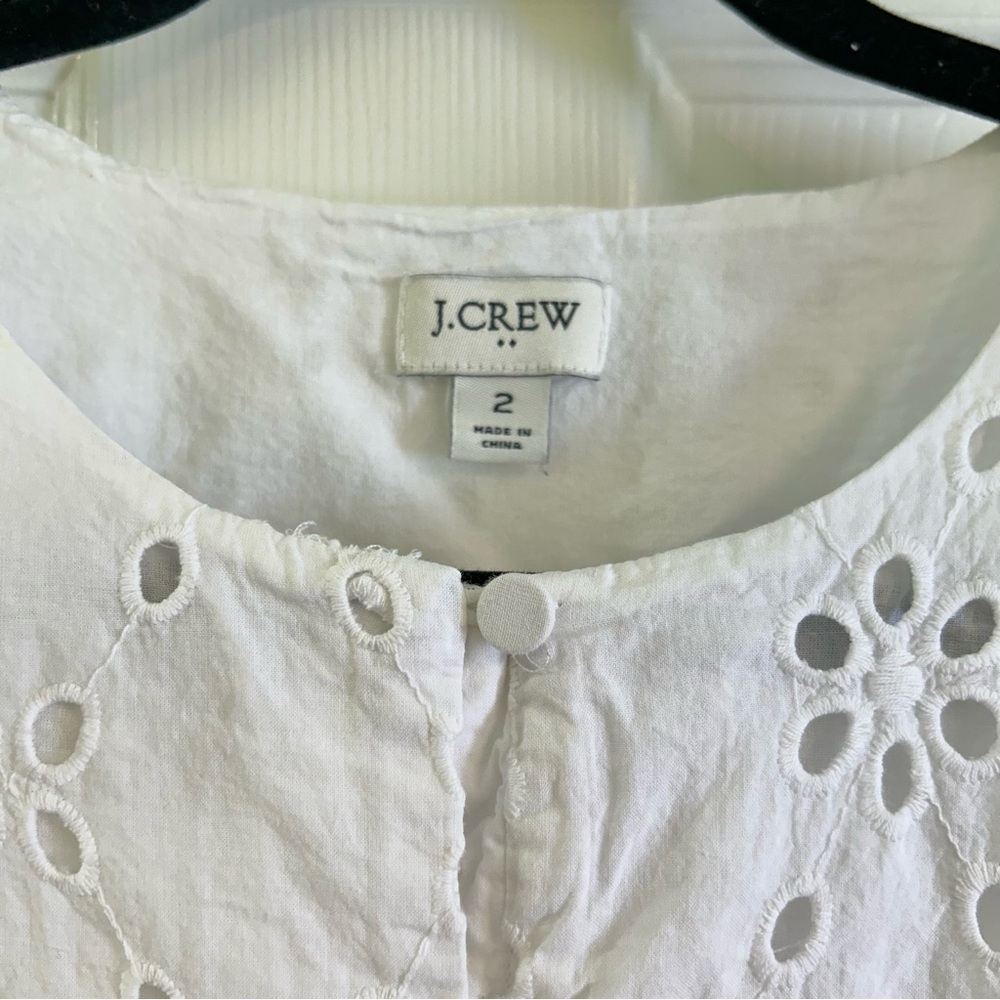 J. Crew White Eyelet Cotton Sundress Sz 2 Shirtdress Summer Bridal Preppy Lace - Picture 7 of 13